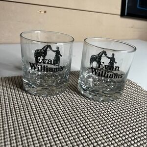 Evan Williams Bourbon Whiskey Glasses Set of 2 Bubble Base Rocks Lowball Barware